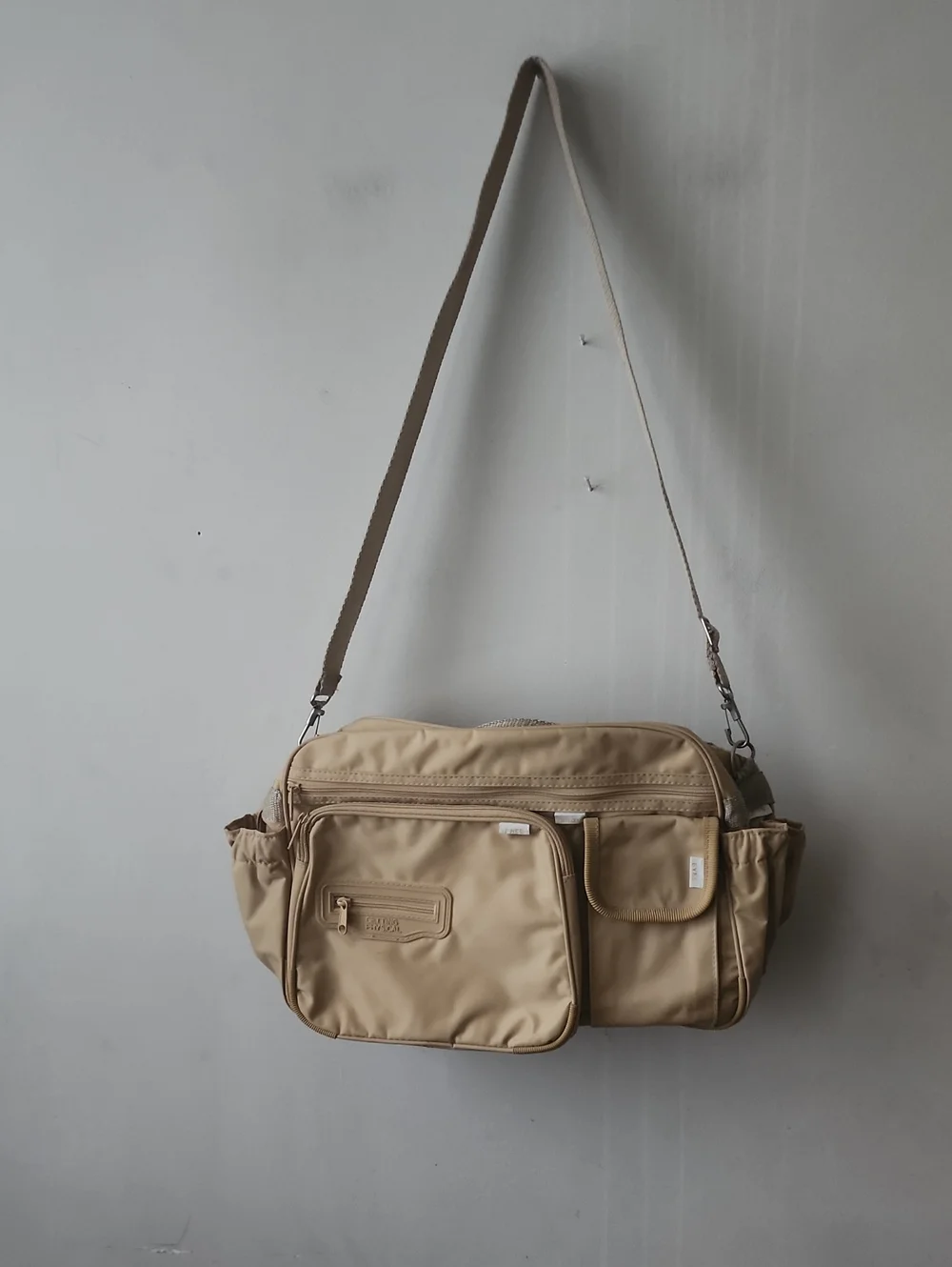 Neutral Beige Men's Crossbody Messenger Bag with Multiple Pockets